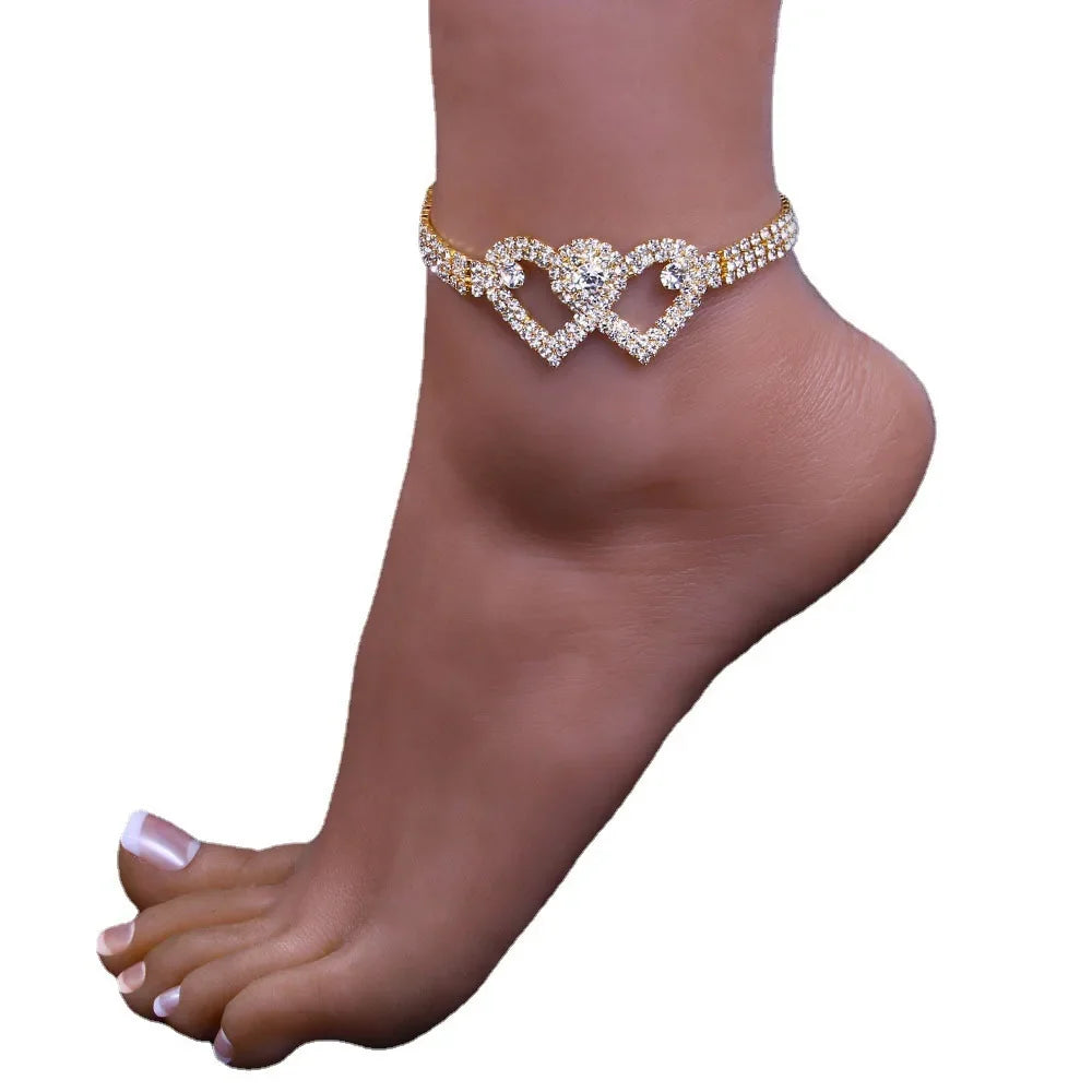 Chaîne de cheville de luxe pour femmes avec strass – Bracelet de cheville brillant pour mariage et soirée