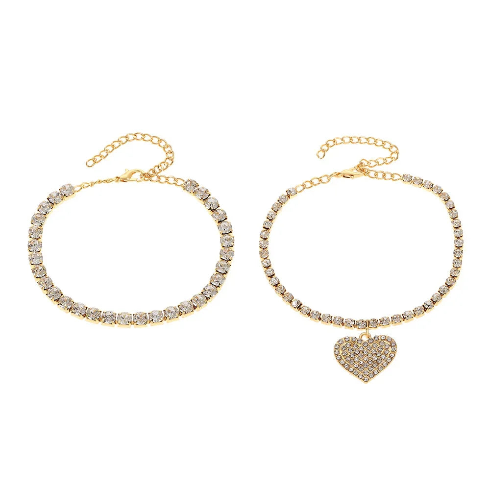 Chaîne de cheville de luxe pour femmes avec strass – Bracelet de cheville brillant pour mariage et soirée