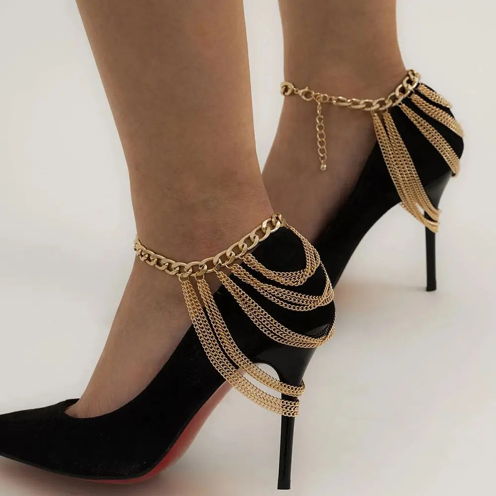 Chaîne multicouche femme, talon haut, bracelet de cheville – Bijoux de pied en strass pour la plage, idée cadeau