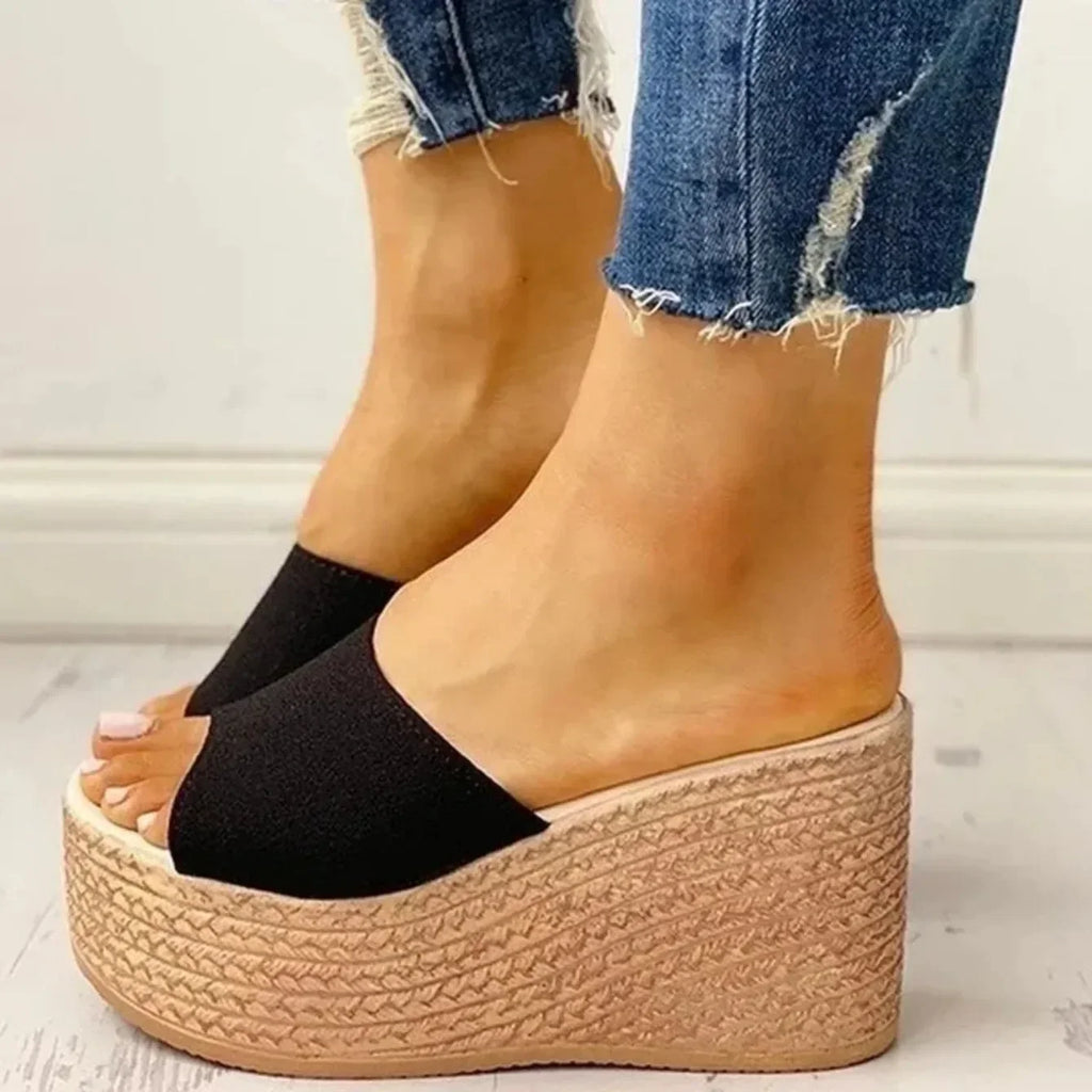 Mules compensées peep-toe pour femme – Sandales décontractées à talons hauts 2026