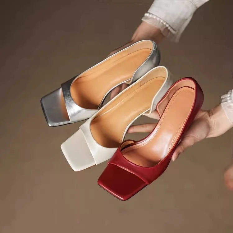 2026 Summer Women's High Heel Sandals Fashion SquareToe Leather Suitable for Office Wearing and Casual Outdoor Use Women's Shoes