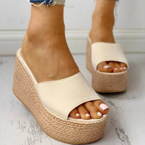 Mules compensées peep-toe pour femme – Sandales décontractées à talons hauts 2026