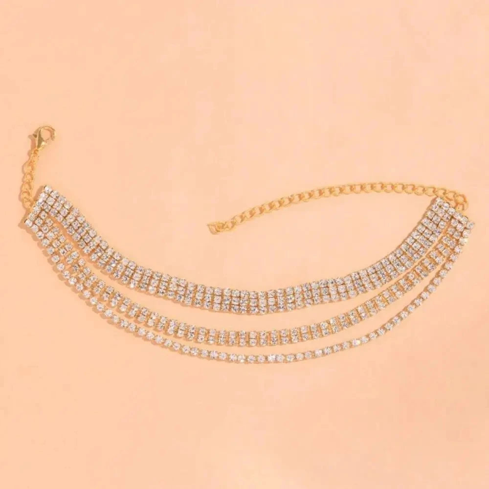 Cheville de pied nu superposée scintillante pour femme – Bijou de jambe de plage en strass