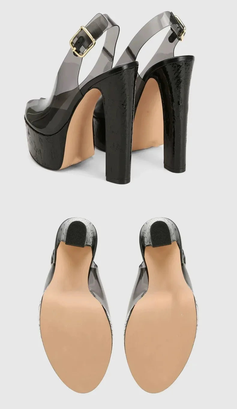 2026Women's Summer Thick Soled High-heeled Sandals, Fashionable Transparent Plus Size Women's 34-44 Plus Size Sandals