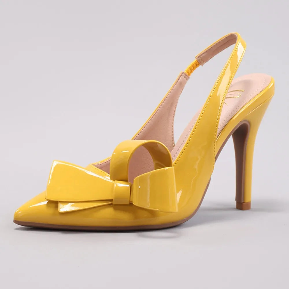 Sandales à talons hauts avec nœud pour femme – Chaussures élégantes de mariage/banquet en PU brillant à bout pointu 2026