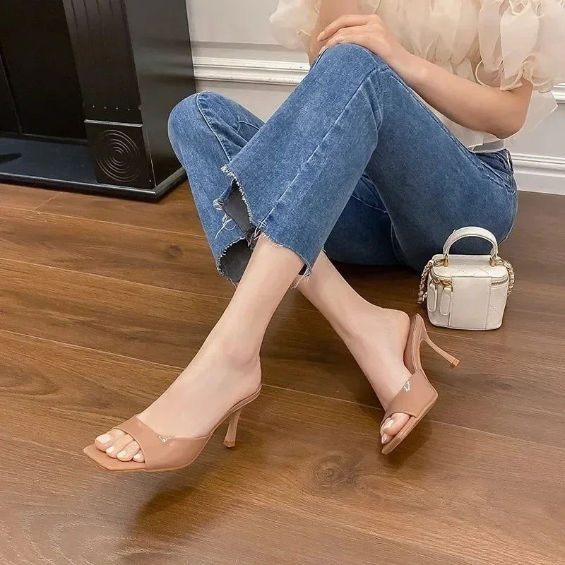 Summer Women Sandals 2026 Fashion Square Toe Ladies Slippers Open Toe Luxury Dress High Heels Sexy Casual Prom Sandals for Women