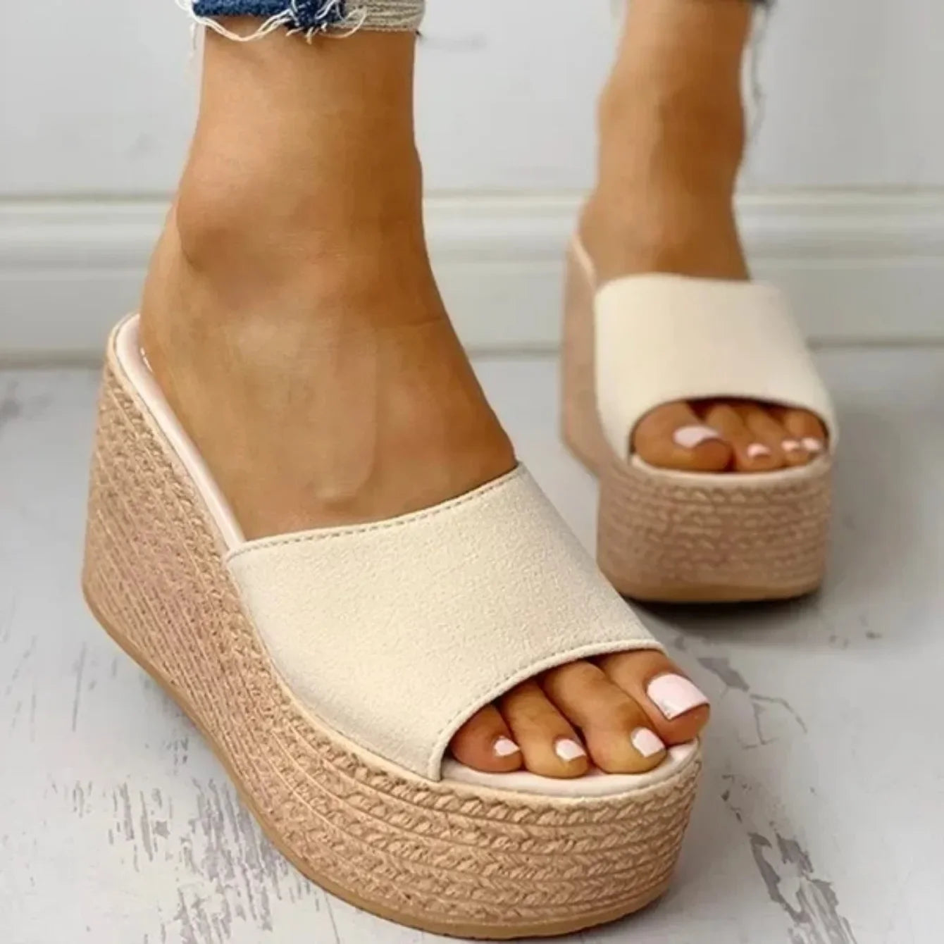 Mules compensées peep-toe pour femme – Sandales décontractées à talons hauts 2026