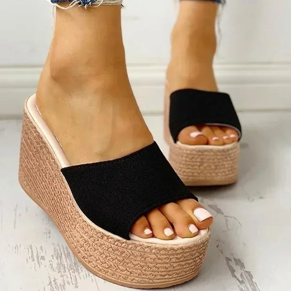 Mules compensées peep-toe pour femme – Sandales décontractées à talons hauts 2026