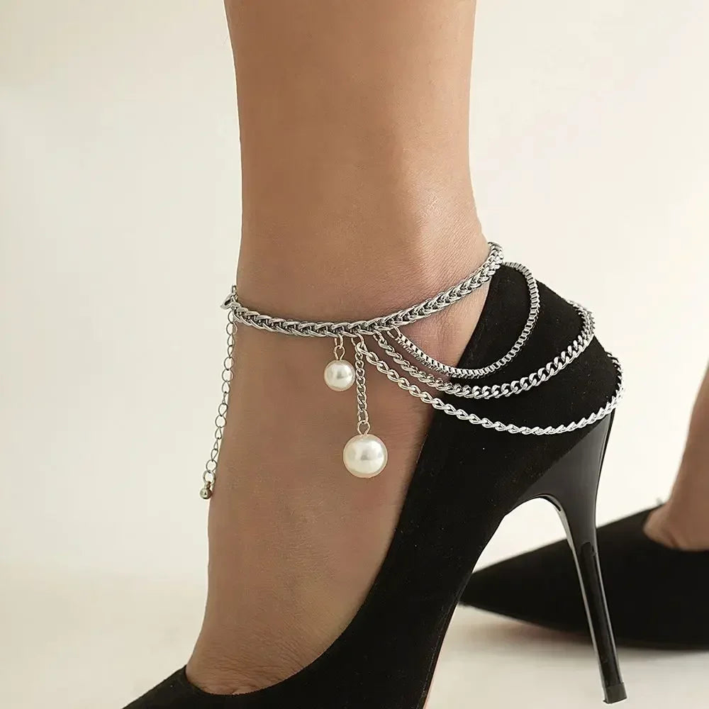 Chaîne multicouche femme, talon haut, bracelet de cheville – Bijoux de pied en strass pour la plage, idée cadeau
