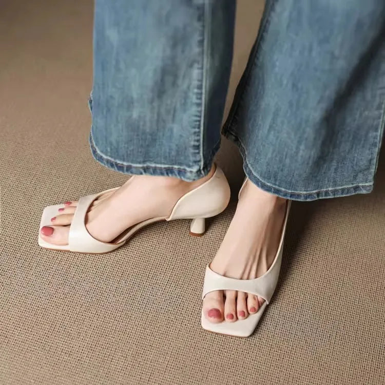 2026 Summer Women's High Heel Sandals Fashion SquareToe Leather Suitable for Office Wearing and Casual Outdoor Use Women's Shoes