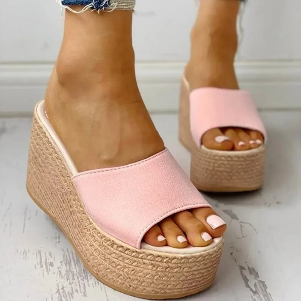 Mules compensées peep-toe pour femme – Sandales décontractées à talons hauts 2026