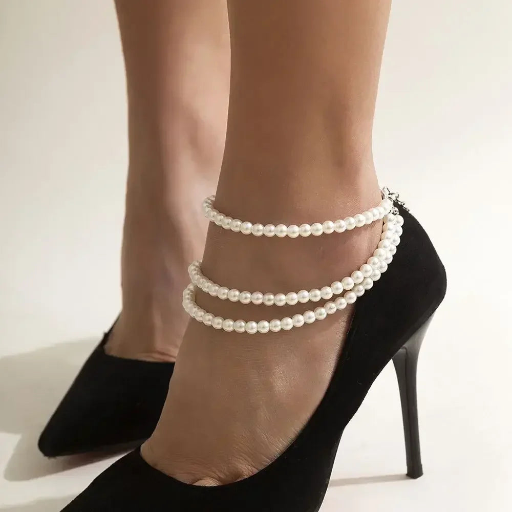 Chaîne multicouche femme, talon haut, bracelet de cheville – Bijoux de pied en strass pour la plage, idée cadeau