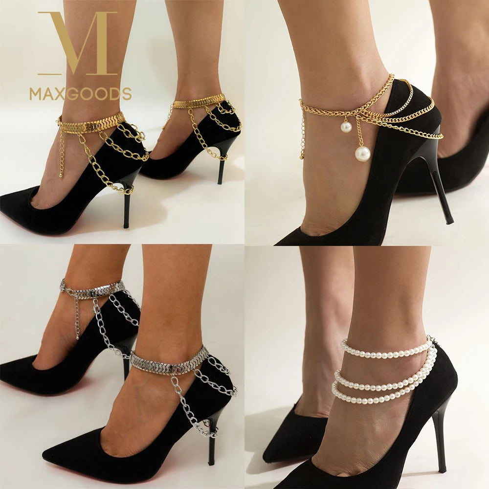 Chaîne multicouche femme, talon haut, bracelet de cheville – Bijoux de pied en strass pour la plage, idée cadeau