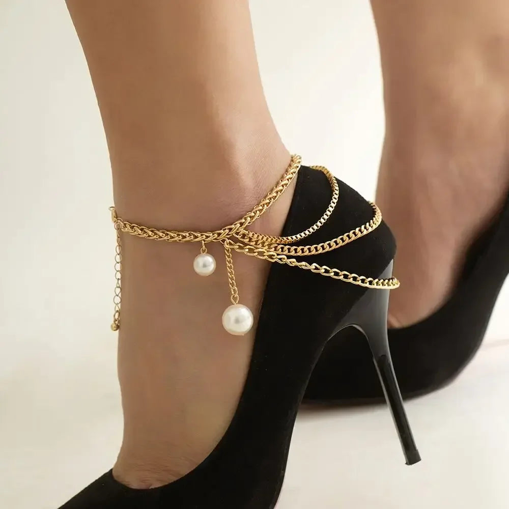 Chaîne multicouche femme, talon haut, bracelet de cheville – Bijoux de pied en strass pour la plage, idée cadeau