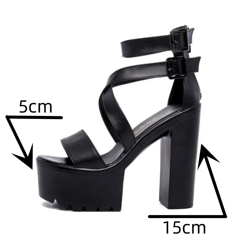 New 2024 Super High Heels Gladiator Sandals Ladies Summer 2026 Bandage Block Heel Platform Shoes for Office Model 41 42 43