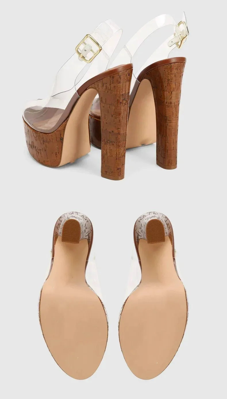 2026Women's Summer Thick Soled High-heeled Sandals, Fashionable Transparent Plus Size Women's 34-44 Plus Size Sandals