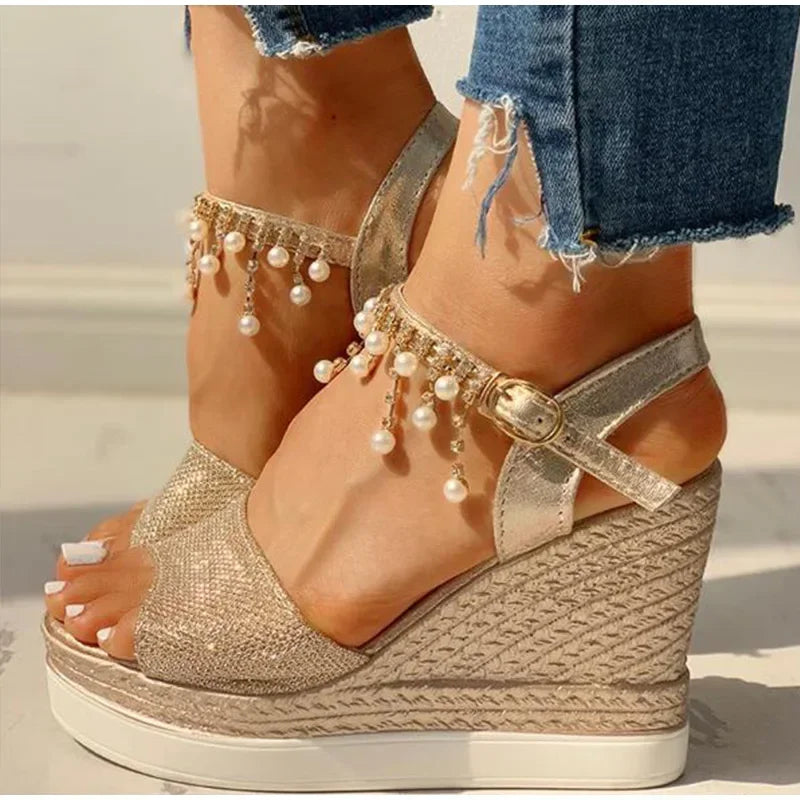 luxury 2026 Women Wedge Sandals Summer Platform Sandal Peep Toe Thick Bottom High-heeled Shoes Ladies Espadrilles Sandalias