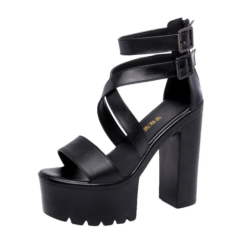 New 2024 Super High Heels Gladiator Sandals Ladies Summer 2026 Bandage Block Heel Platform Shoes for Office Model 41 42 43