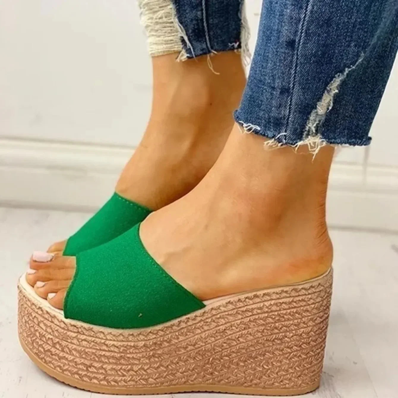 Mules compensées peep-toe pour femme – Sandales décontractées à talons hauts 2026