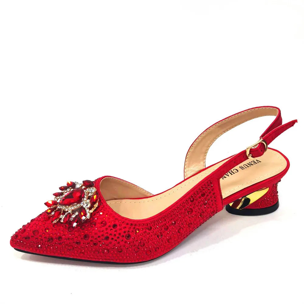 Sandals Woman Summer 2024 Hot Selling Design Pointed Toe Thin Heels Mature Ladies Shoes Matching Bag Set in Red Color