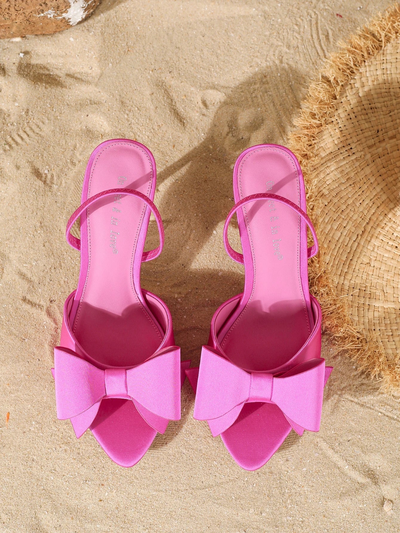2026 new women's sandals with fashionable bow design, elegant pointed-toe high heels for summer outdoor banquets, backless shoes