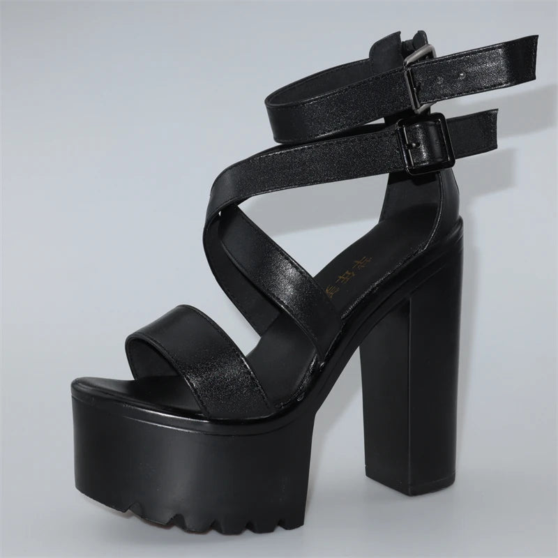 New 2024 Super High Heels Gladiator Sandals Ladies Summer 2026 Bandage Block Heel Platform Shoes for Office Model 41 42 43