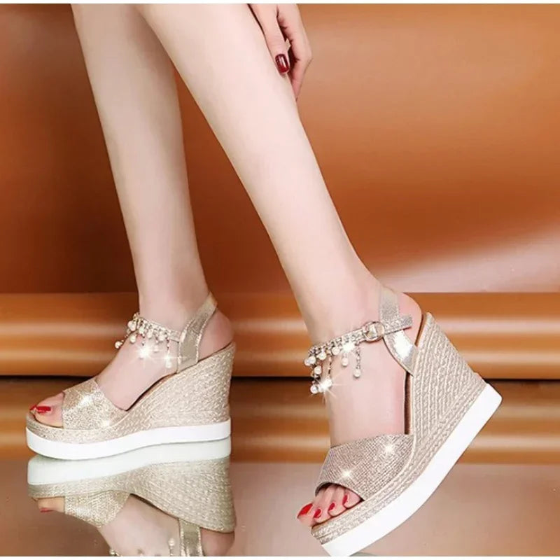 luxury 2026 Women Wedge Sandals Summer Platform Sandal Peep Toe Thick Bottom High-heeled Shoes Ladies Espadrilles Sandalias