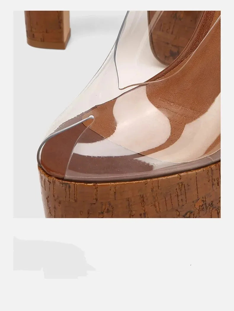 2026Women's Summer Thick Soled High-heeled Sandals, Fashionable Transparent Plus Size Women's 34-44 Plus Size Sandals