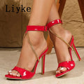 2026Summer New Women Pumps Sexy Temperament Pointed High Heeled Sandals Fashion Metal Chain Belt Buckle Design Sandals for Women