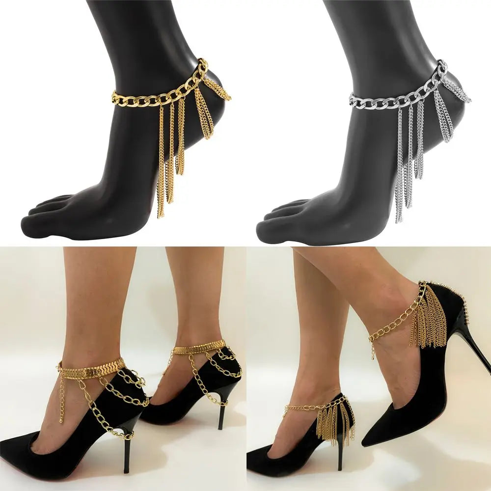 Chaîne multicouche femme, talon haut, bracelet de cheville – Bijoux de pied en strass pour la plage, idée cadeau