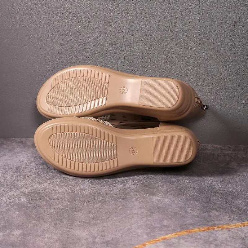 Luxury Glitter Strap Wedge Heel Sandals Women Summer 2026 Vintage Hollow Out Thick Bottom Gladiator Sandals Comfort Mom's Shoes