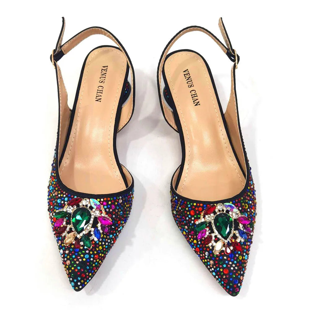 Sandals Woman Summer 2024 Hot Selling Design Pointed Toe Thin Heels Mature Ladies Shoes Matching Bag Set in Red Color