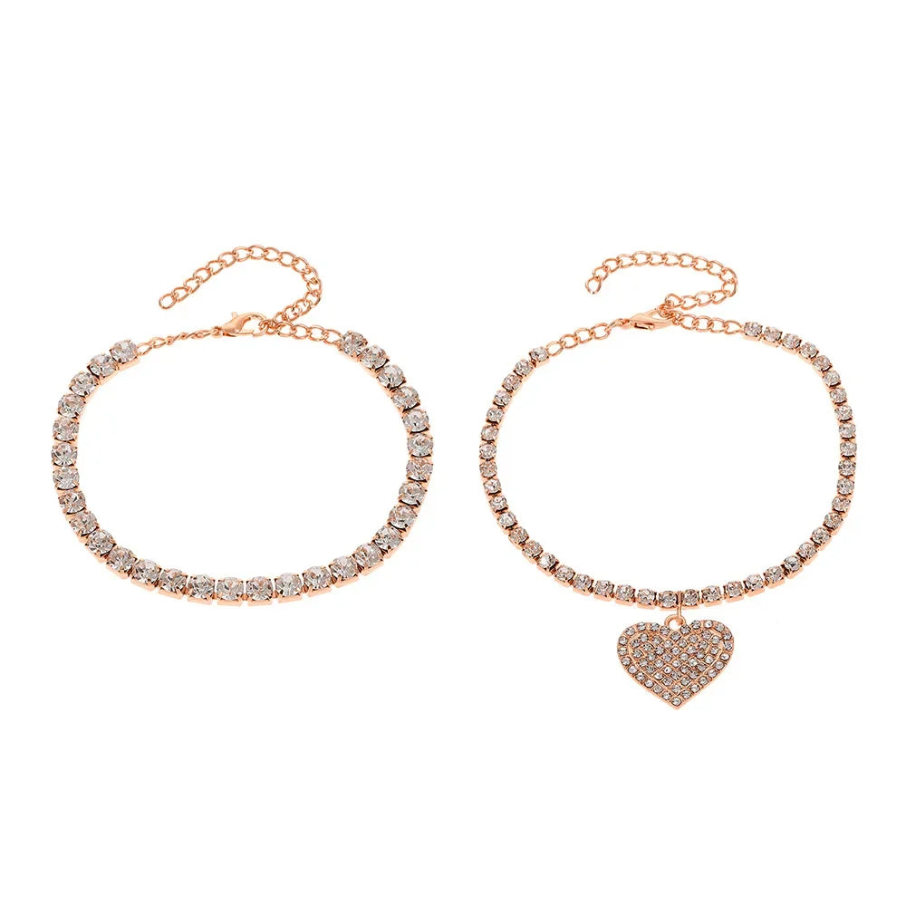 Chaîne de cheville de luxe pour femmes avec strass – Bracelet de cheville brillant pour mariage et soirée