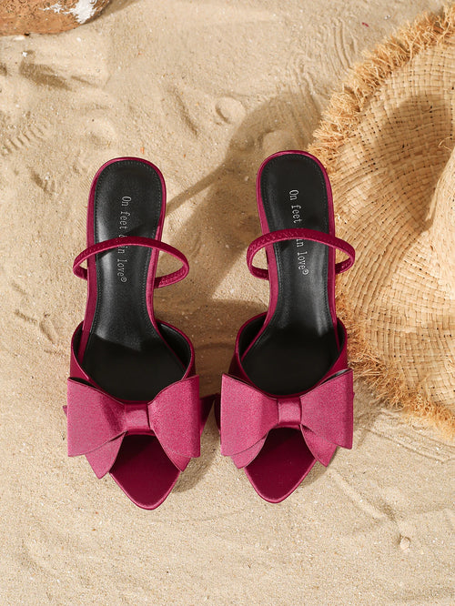 2026 new women's sandals with fashionable bow design, elegant pointed-toe high heels for summer outdoor banquets, backless shoes