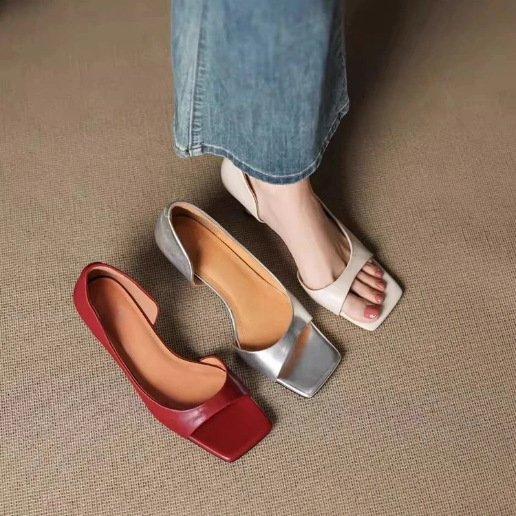 2026 Summer Women's High Heel Sandals Fashion SquareToe Leather Suitable for Office Wearing and Casual Outdoor Use Women's Shoes