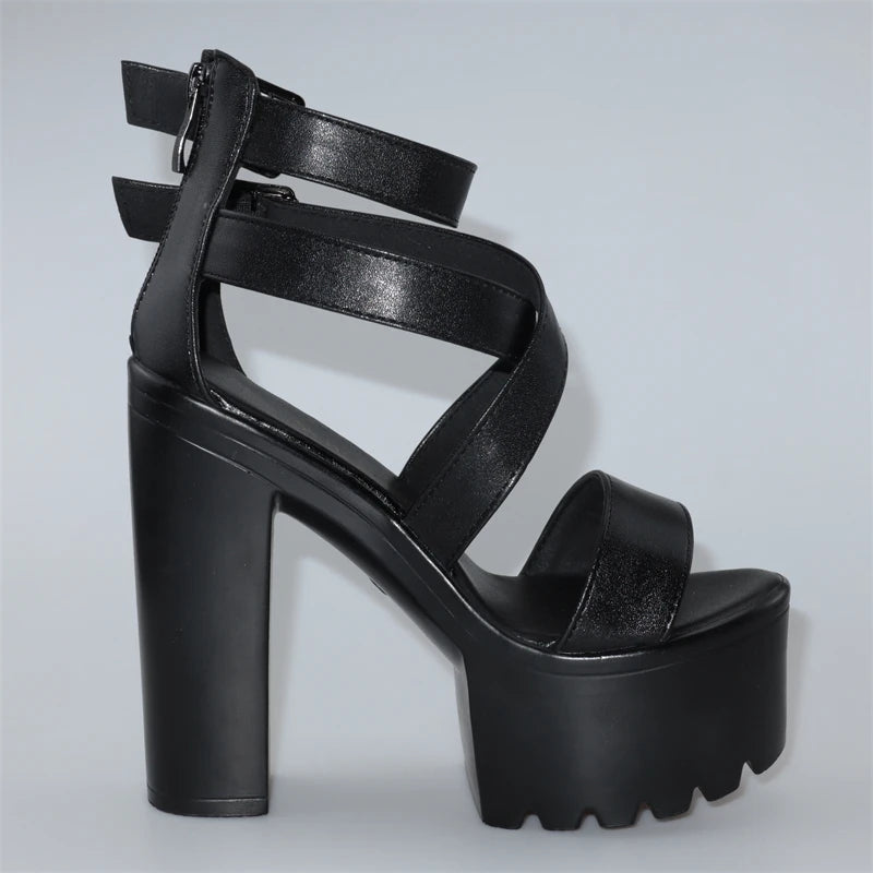 New 2024 Super High Heels Gladiator Sandals Ladies Summer 2026 Bandage Block Heel Platform Shoes for Office Model 41 42 43