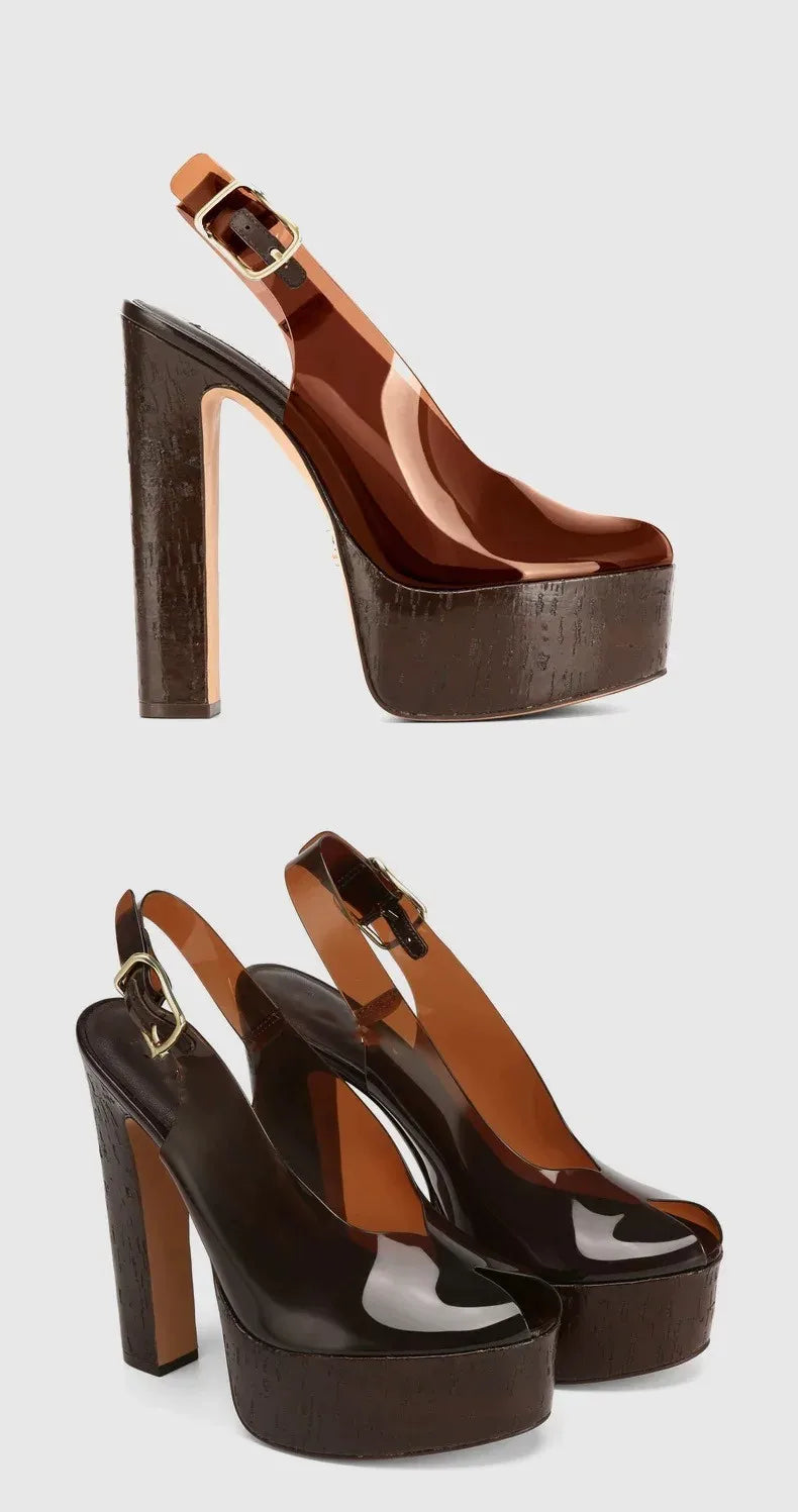 2026Women's Summer Thick Soled High-heeled Sandals, Fashionable Transparent Plus Size Women's 34-44 Plus Size Sandals