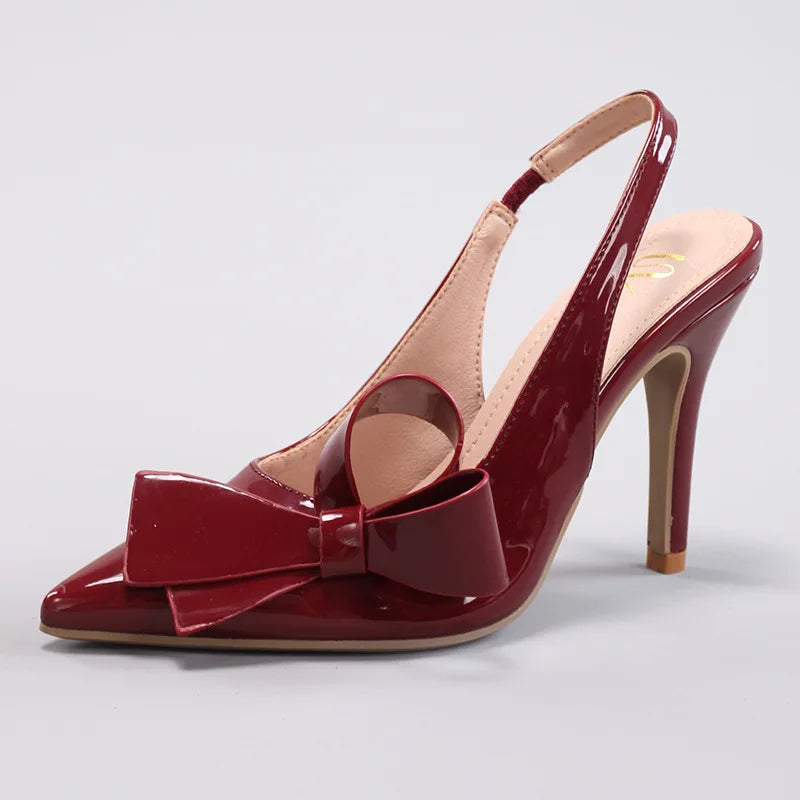 Sandales à talons hauts avec nœud pour femme – Chaussures élégantes de mariage/banquet en PU brillant à bout pointu 2026