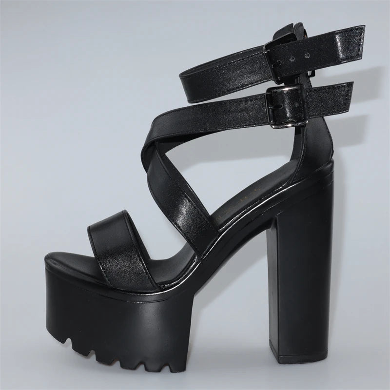 New 2024 Super High Heels Gladiator Sandals Ladies Summer 2026 Bandage Block Heel Platform Shoes for Office Model 41 42 43