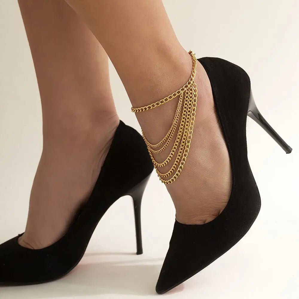 Chaîne multicouche femme, talon haut, bracelet de cheville – Bijoux de pied en strass pour la plage, idée cadeau