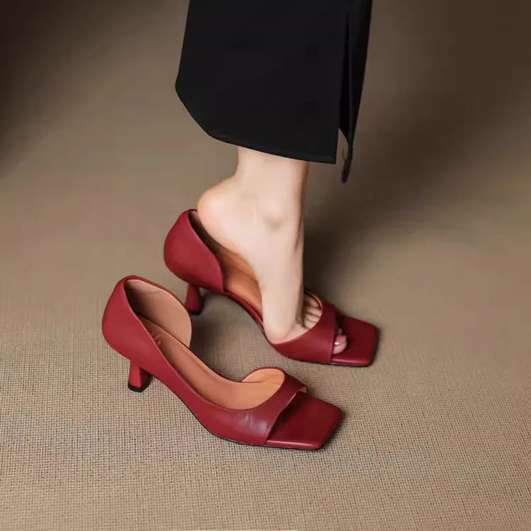 2026 Summer Women's High Heel Sandals Fashion SquareToe Leather Suitable for Office Wearing and Casual Outdoor Use Women's Shoes