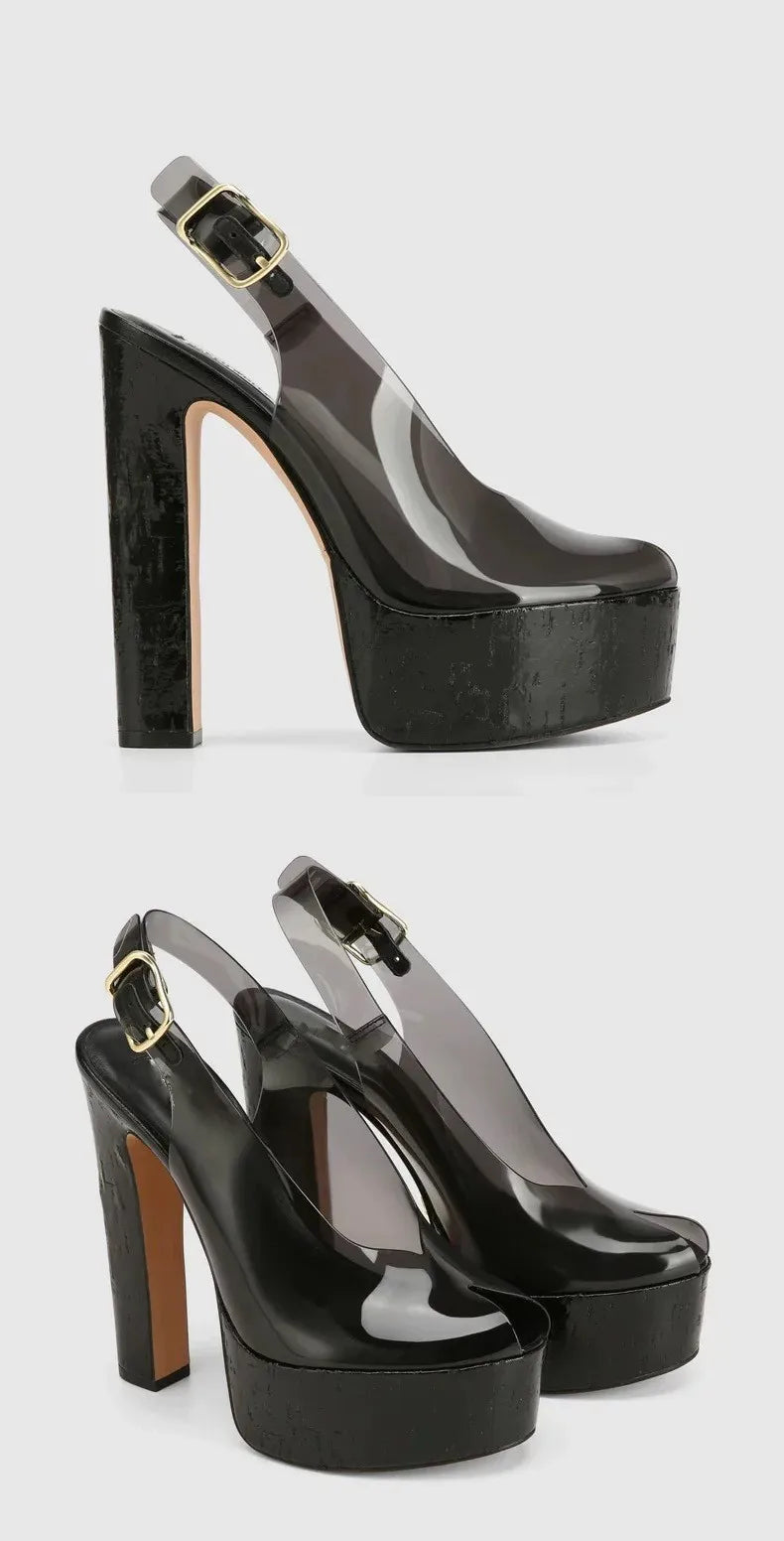 2026Women's Summer Thick Soled High-heeled Sandals, Fashionable Transparent Plus Size Women's 34-44 Plus Size Sandals