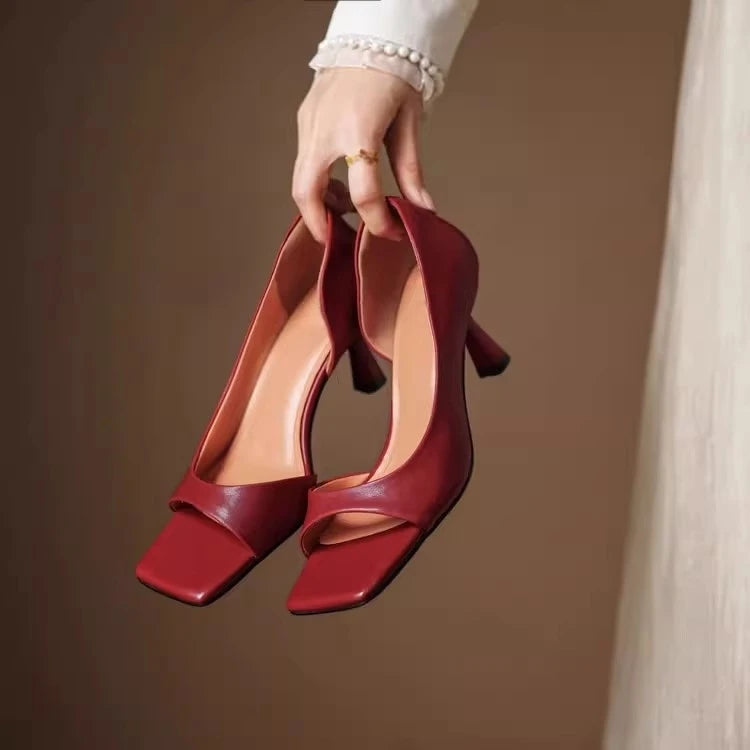 2026 Summer Women's High Heel Sandals Fashion SquareToe Leather Suitable for Office Wearing and Casual Outdoor Use Women's Shoes