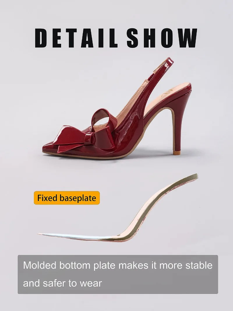Sandales à talons hauts avec nœud pour femme – Chaussures élégantes de mariage/banquet en PU brillant à bout pointu 2026